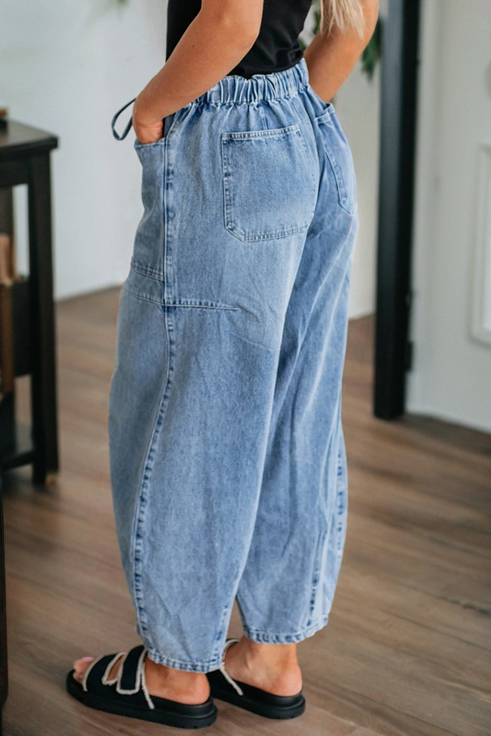 *Myosotis Large Patch Pocket Drawstring Paperbag Waist Barrel Jeans
