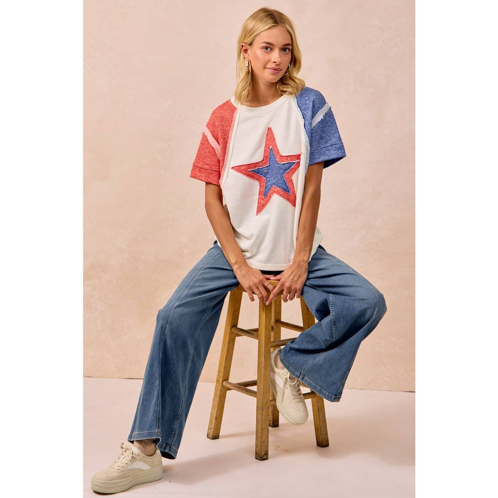 CP FRENCH TERRY CUT EDGE DETAIL FOURTH OF JULY TOP
