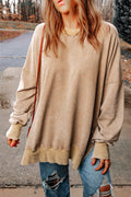 *Khaki Drop Shoulder Ribbed Trim Oversized Sweatshirt