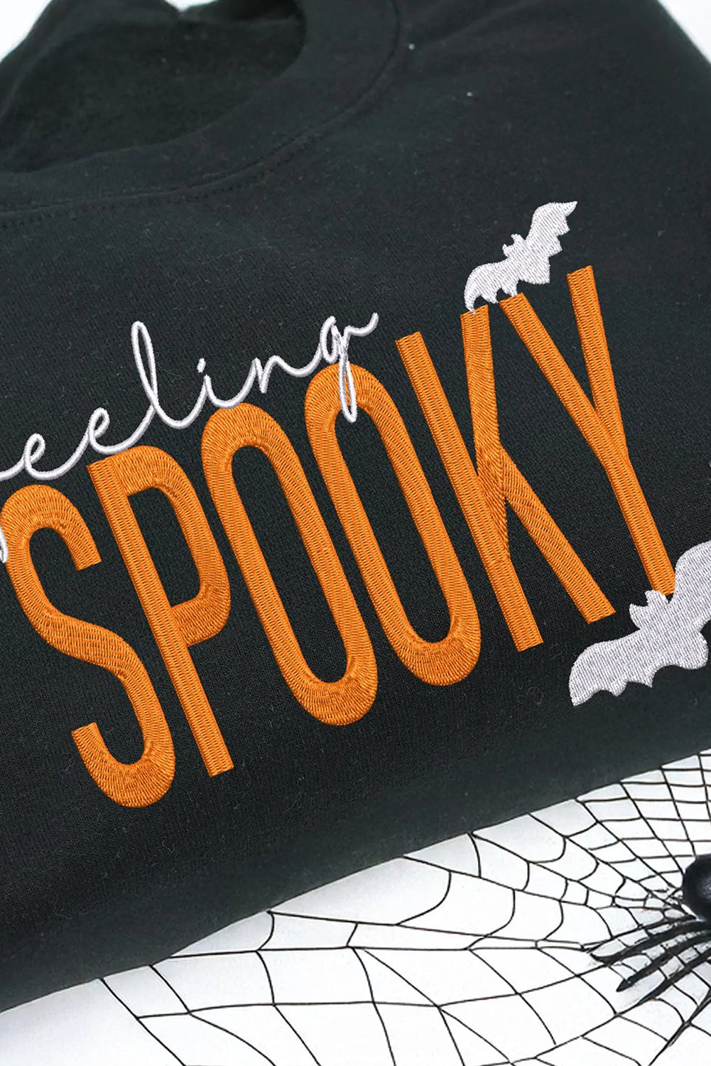 *Black Feeling Spooky Halloween Embroidered Graphic Baggy Sweatshirt