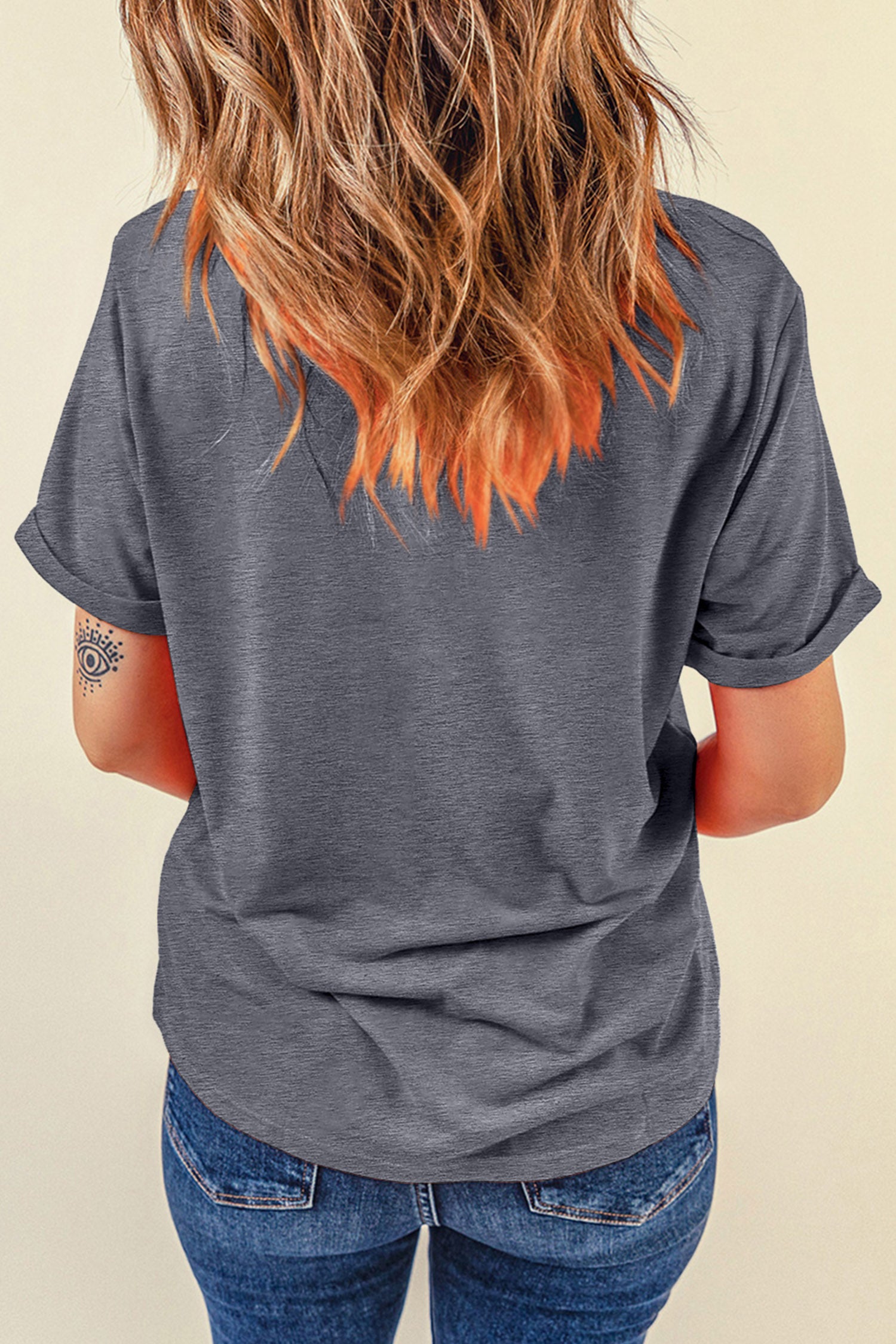 *Gray Pumpkin Season Graphic Round Neck Short Sleeve T-Shirt