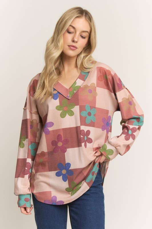 ~LONG SLEEVE FLORAL PRINT TOP