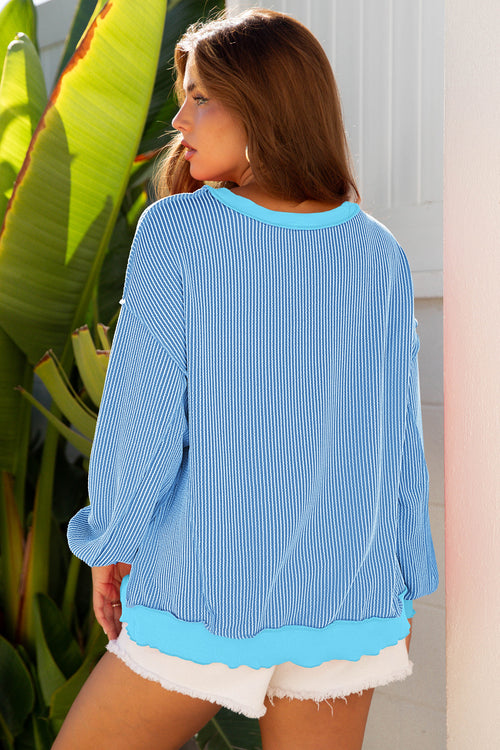 *Myosotis Twisted Rib Uneven Hem Drop Shoulder Loose Knit Top
