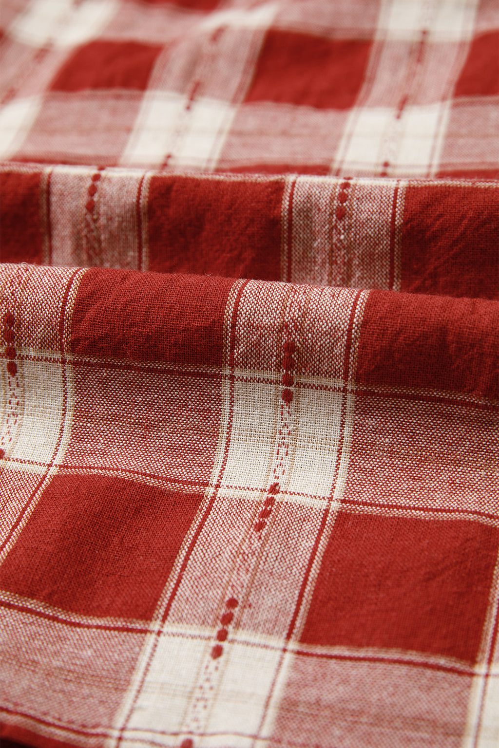 *Red Plaid Print Smocked Puff Sleeve Mini Dress