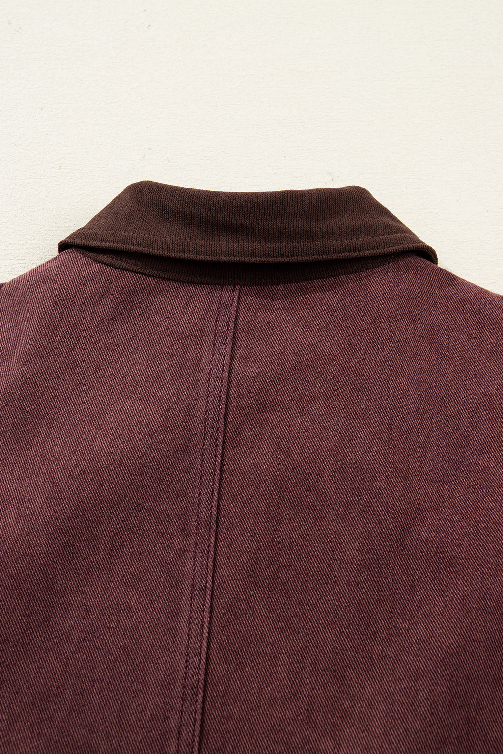 *Coffee Corduroy Collar Zipped Front Denim Jacket