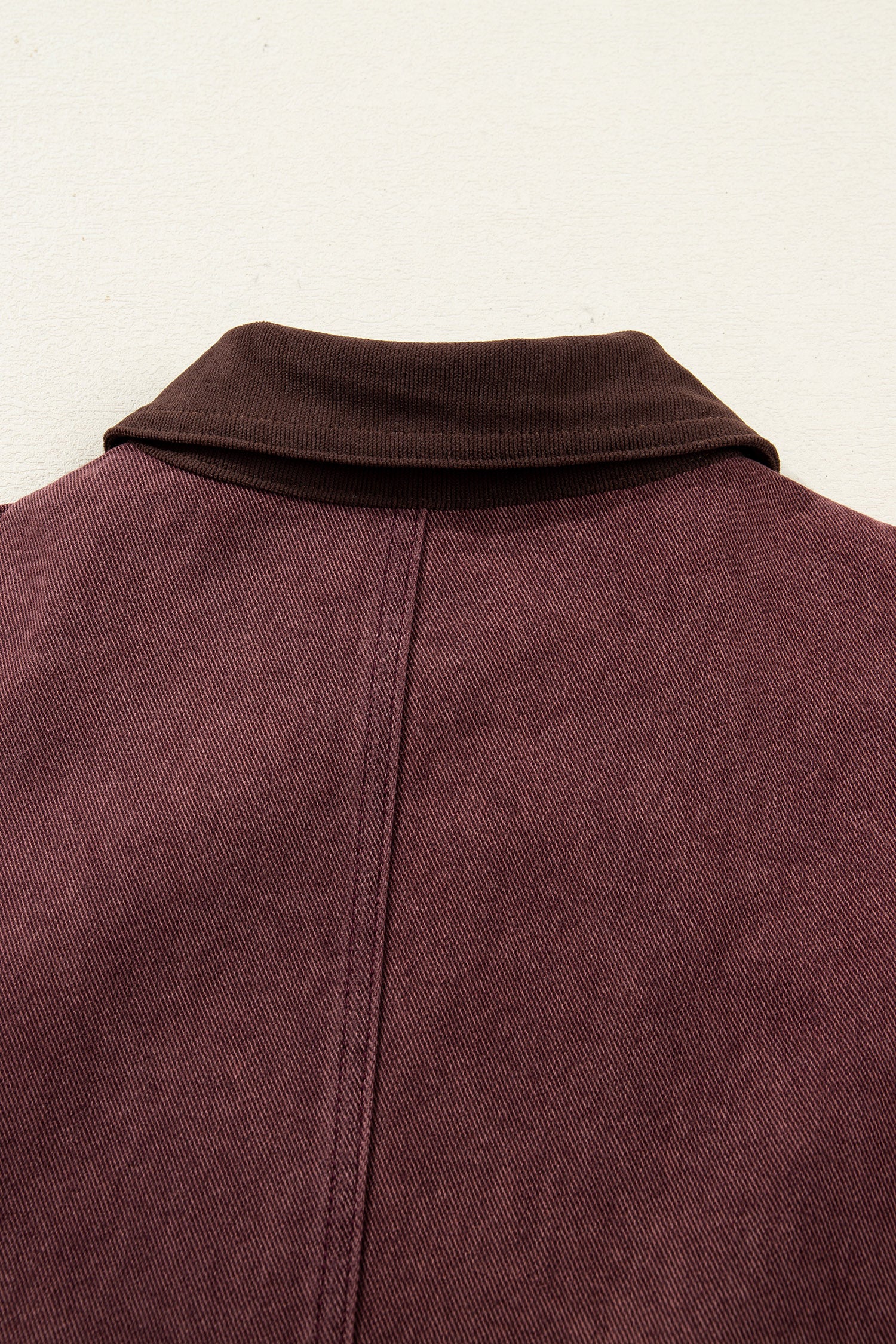 *Coffee Corduroy Collar Zipped Front Denim Jacket