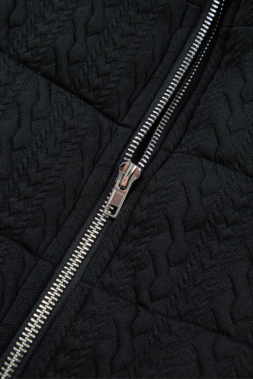 *Black Textured Quilted Stand Neck Zipper Winter Vest