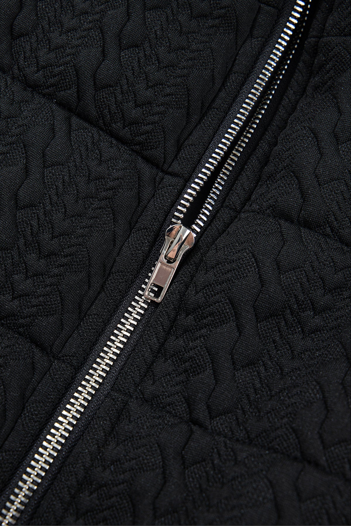 *Black Textured Quilted Stand Neck Zipper Winter Vest