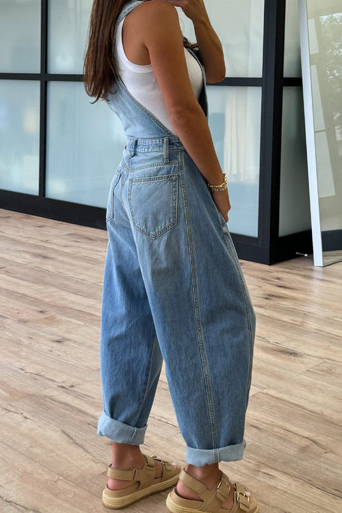 *Dusk Blue Adjustable Buckle Barrel Denim Overalls