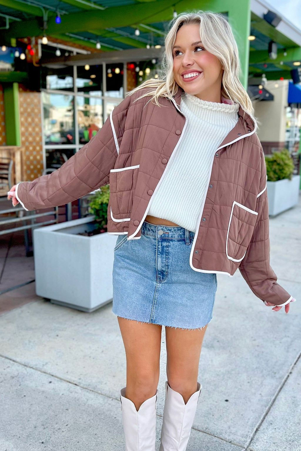 *Old Rose Quilted Metal Button Pocket Jacket