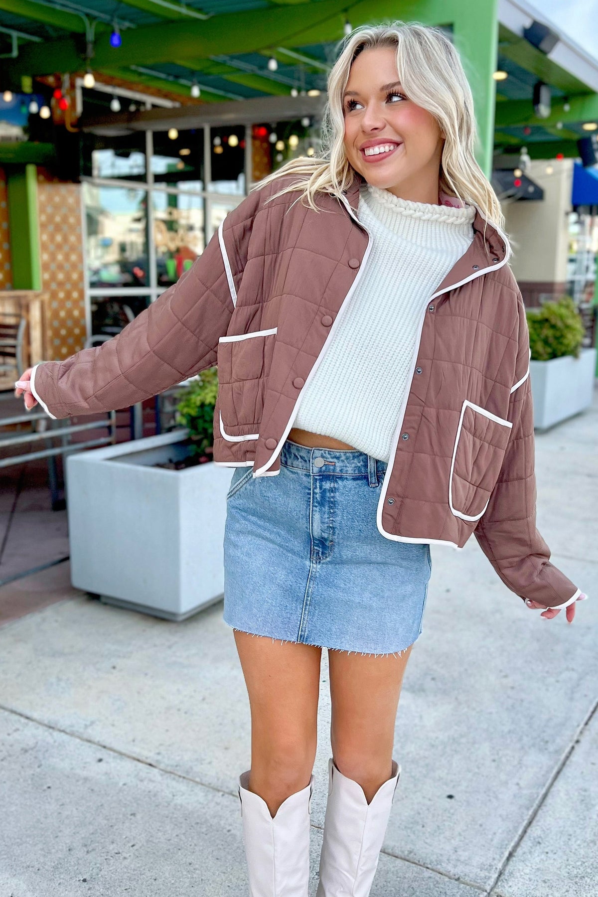 *Old Rose Quilted Metal Button Pocket Jacket