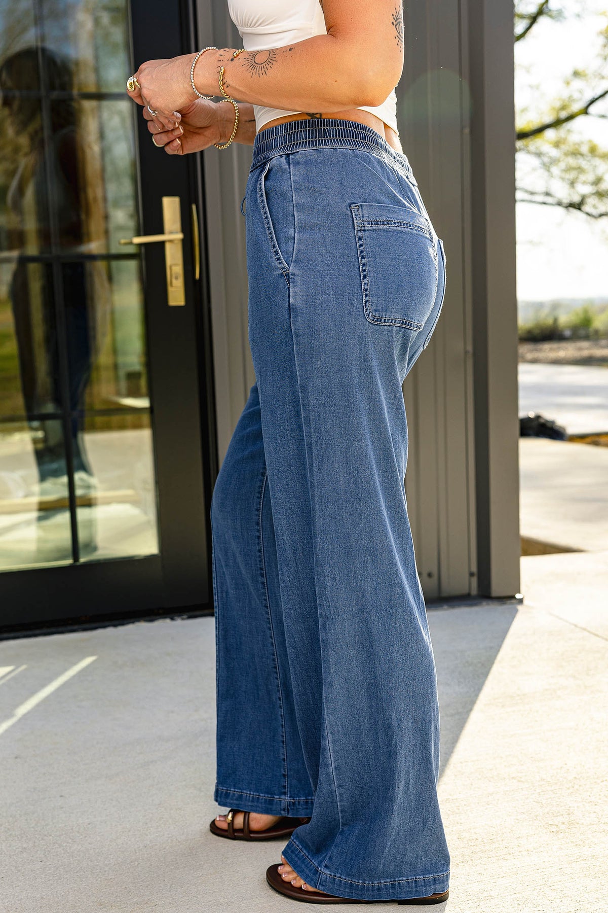 *Ashleigh Blue Drawstring Waist Wide Leg Jeans
