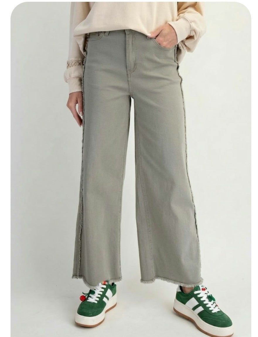 ~SELF FRAY WASHED STRETCH TWILL PANTS