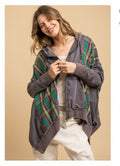 ~Flannel contrast front pocket hooded jacket