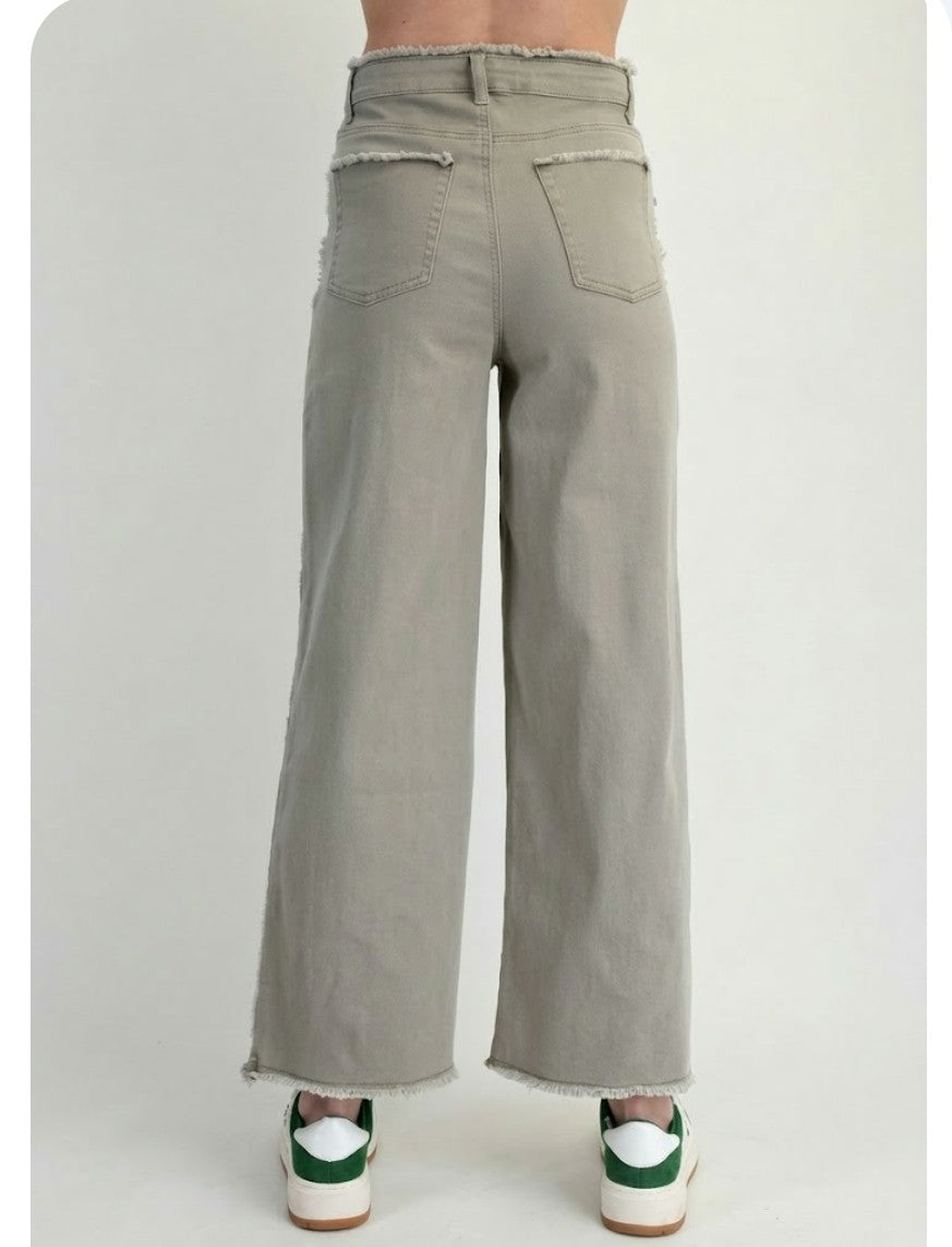 ~SELF FRAY WASHED STRETCH TWILL PANTS