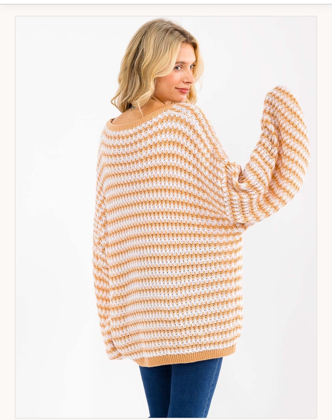 ~Long sleeve striped oversized v neck slouchy sweater